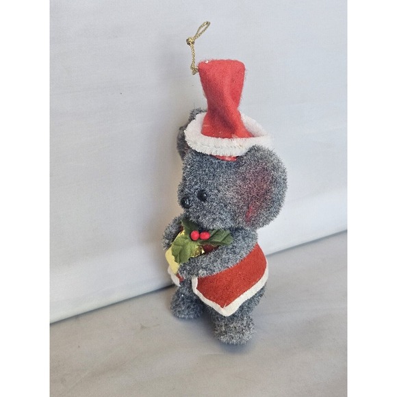 Vintage Sydney Morgan Flocked Ornament Mouse Santa Hat Present 4" - Picture 5 of 10